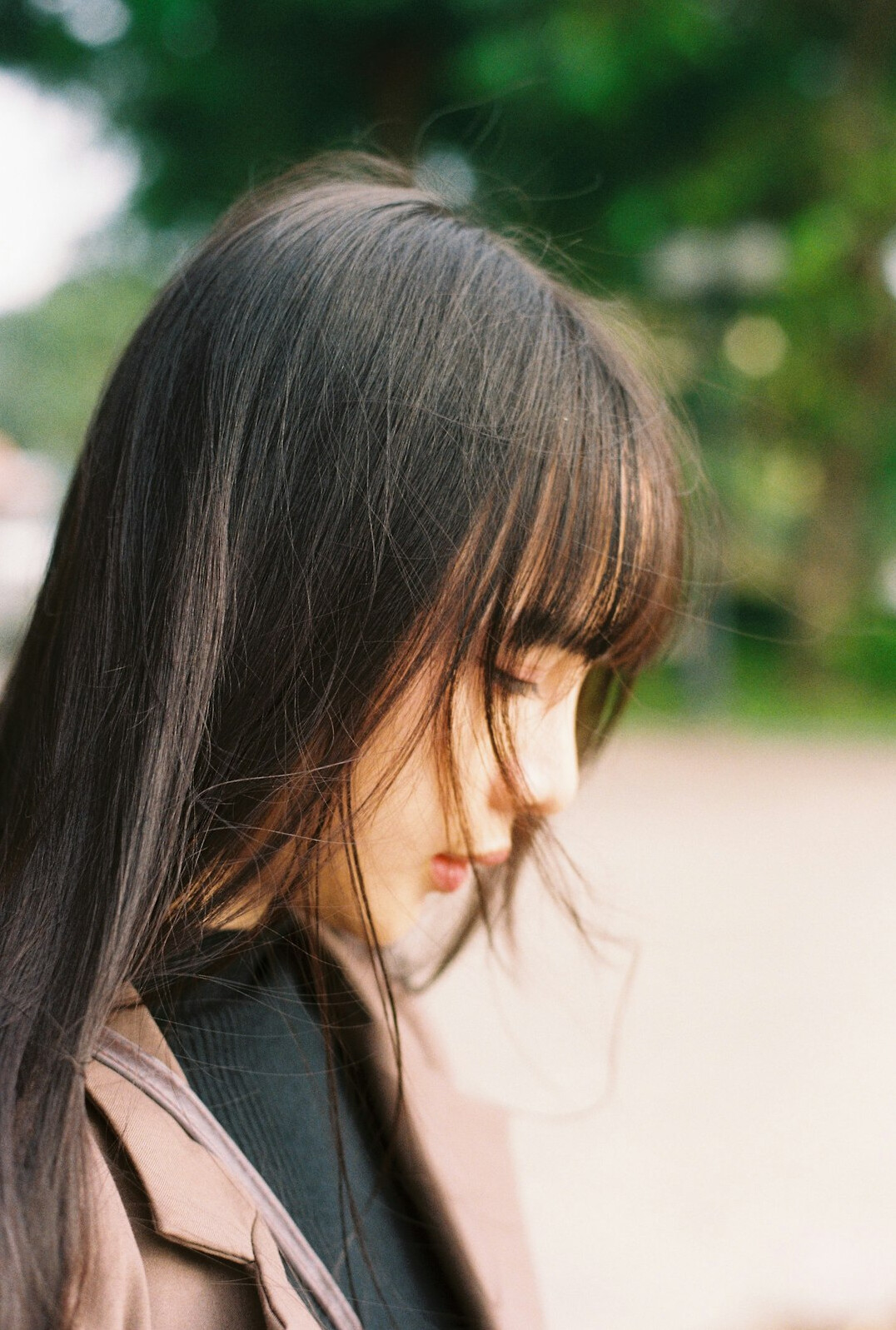 Portrait of a woman with long brown hair