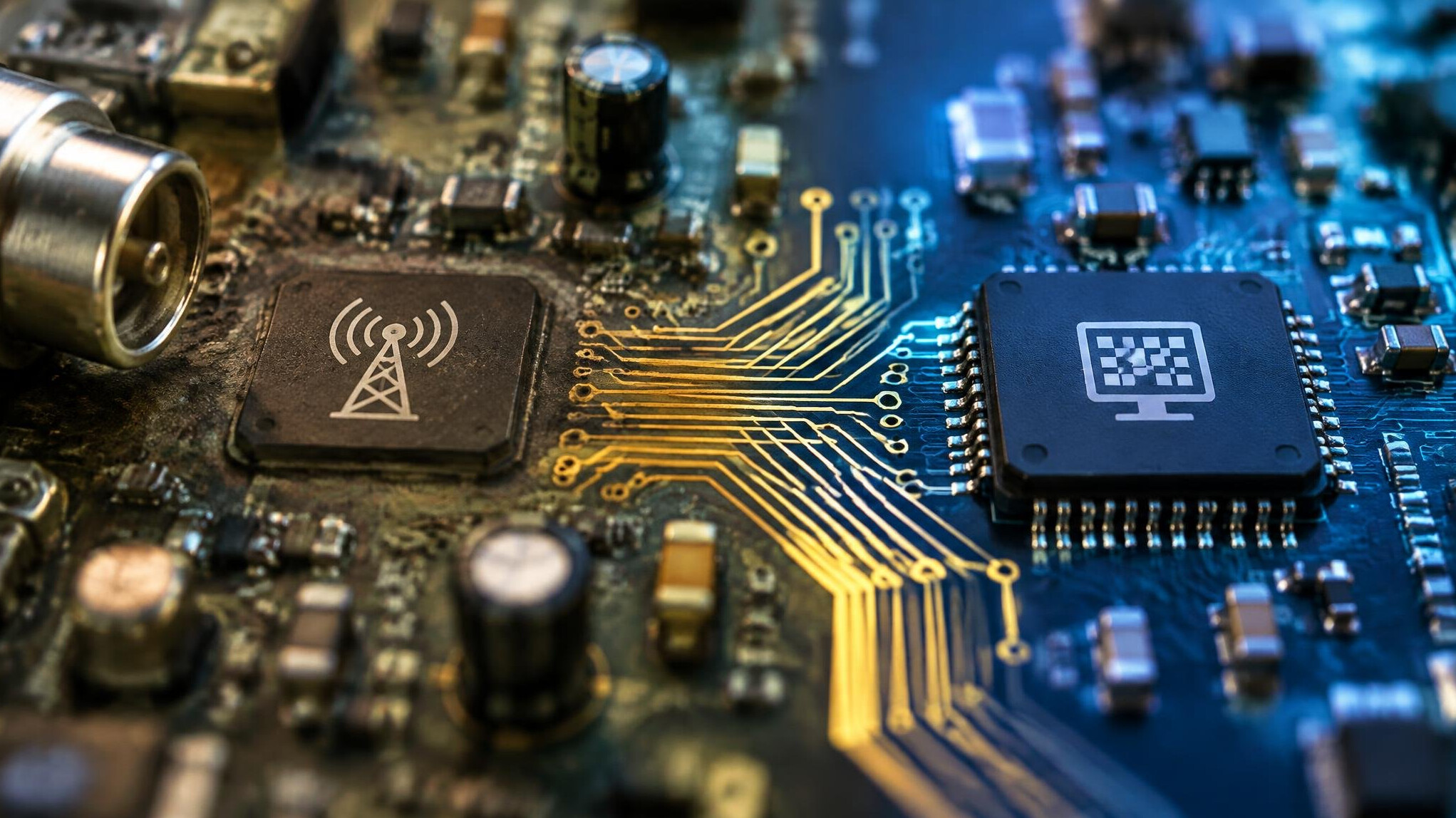 Close-up of a green electronic circuit board